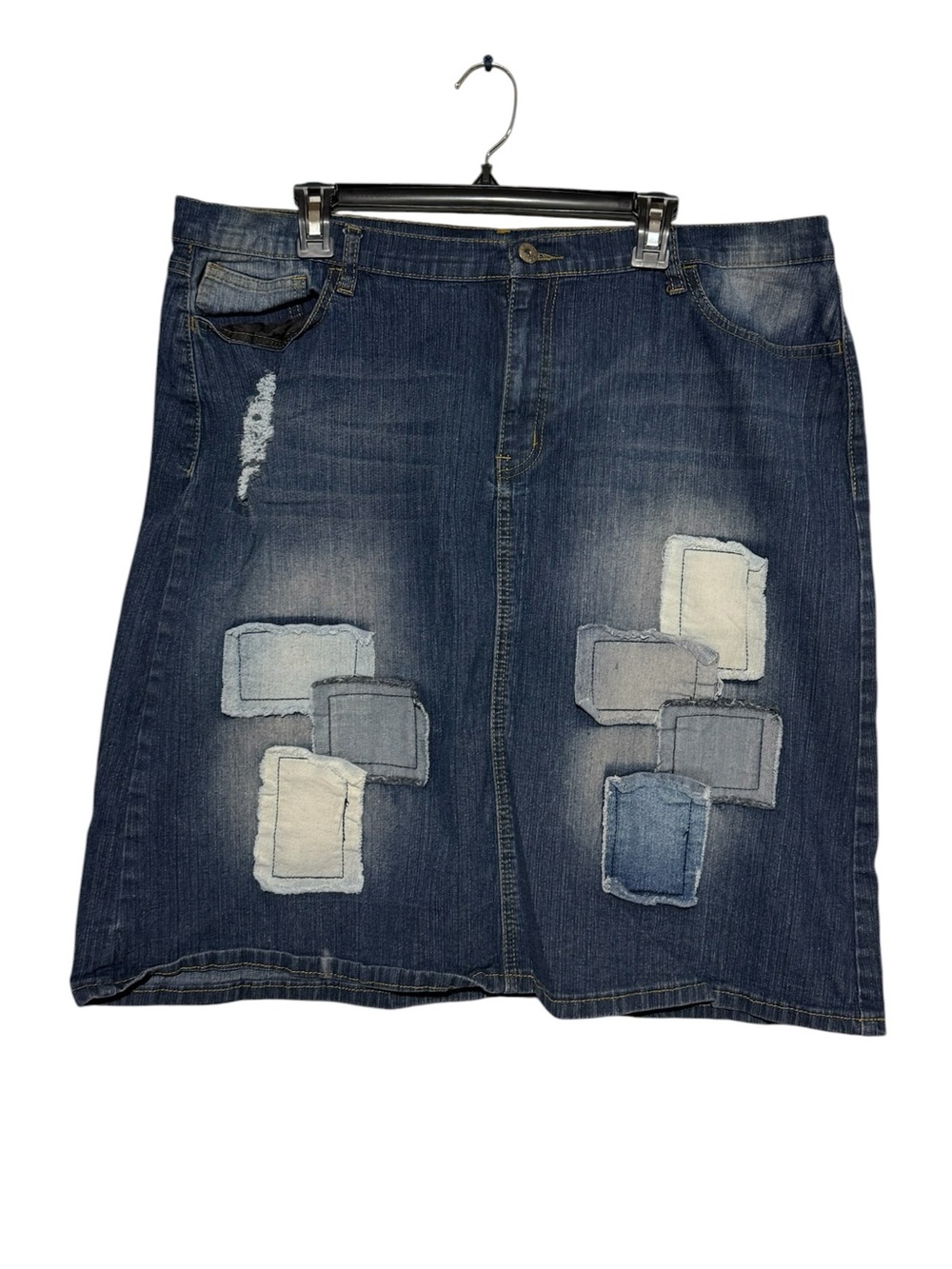 Be Girl Patchwork Denim Jean Skirt Size 3XL Boho Modest Pencil Knee Length Fall